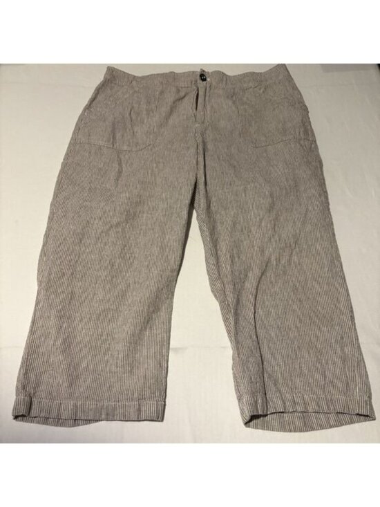 Pants - Capri Pants Womens Linen Blend Striped Brown Casual